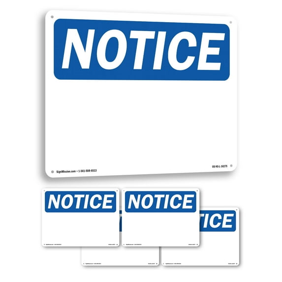 Blank Write OSHA Notice Aluminum Sign 14 Inch x 10 Inch - 5 Pack