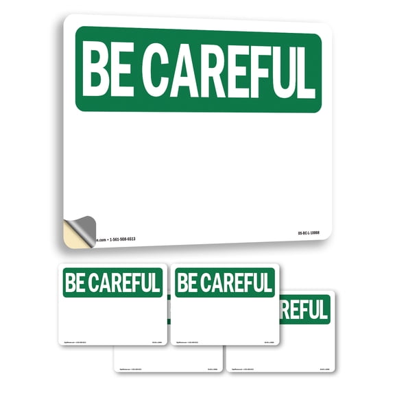 Blank Write-On OSHA Be Careful Vinyl Decal Label 5 Inch x 3.5 Inch - 5 Pack