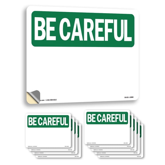 Blank Write-On OSHA Be Careful Vinyl Decal Label 7 Inch x 5 Inch - 10 Pack