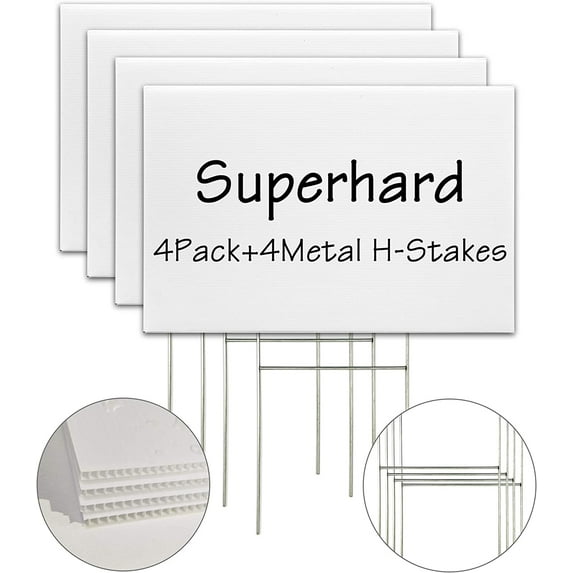 Blank Yard Lawn Signs, 4 Pack 18 x 12 Inches White Plastic For Happy Birthday,Garage Sale, Rent, Guidepost Decorations, Blank Lawn Signs With Stakes