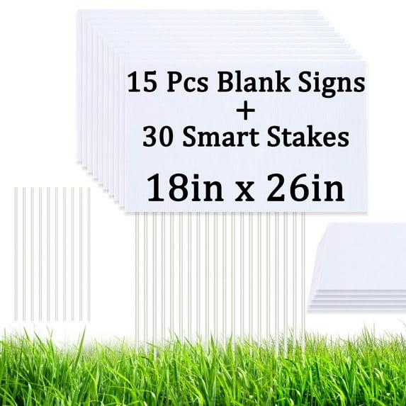 Blank Yard Signs 18" x26" - Lawn Sign - Water Resistant Graduation Decor DIY Poster Board Signs with fiber rod-15PCS