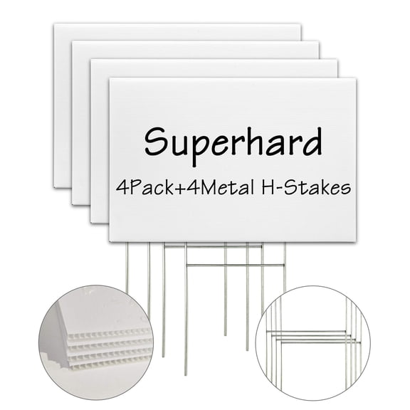 Blank Yard Signs 4 Pack 18x12 Inches White Plastic Lawn Signs for Birthday Party Garage Sale Rent Wedding Directional Decor with Metal Stakes, White