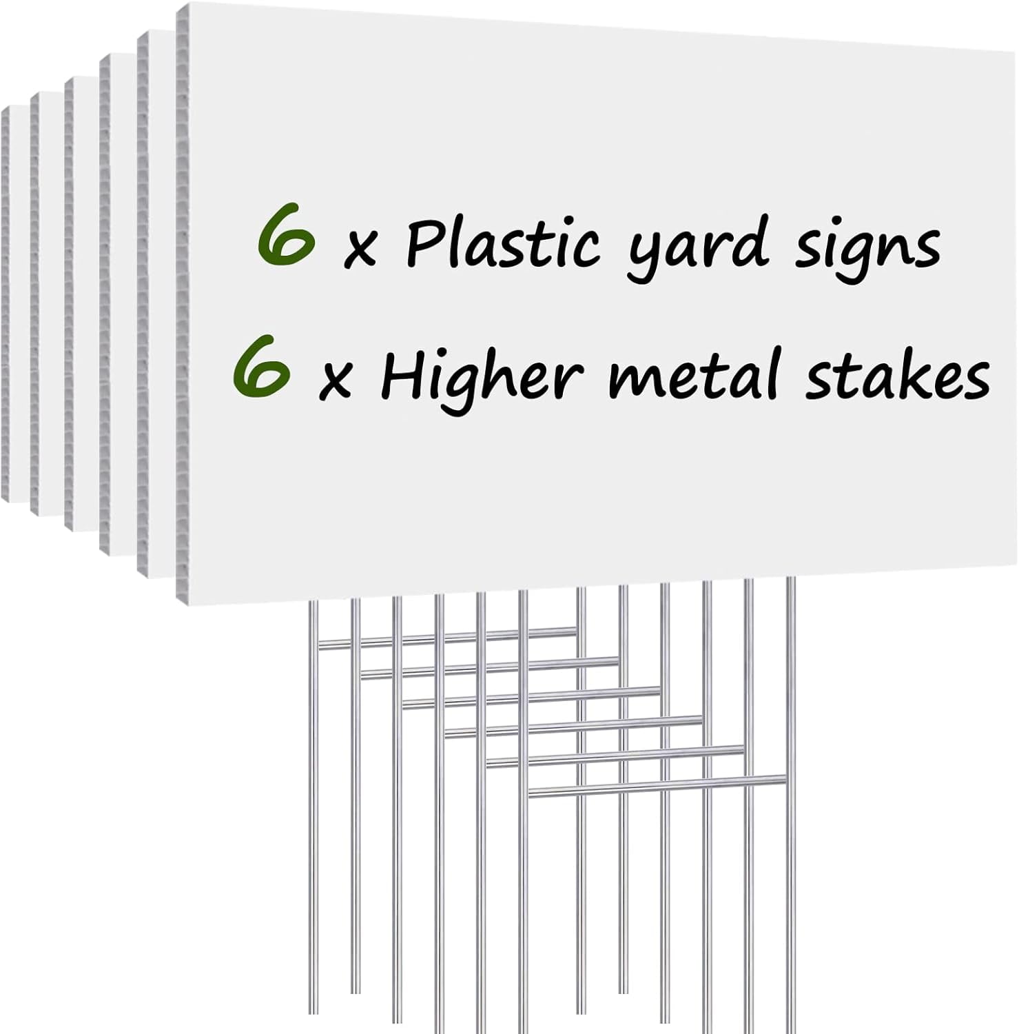 Blank Yard Signs with Stakes,  6 Pack Lawn Signs Corrugated Plastic 17x12 Inches Custom Double Sided for Yard Sale Sign Outdoor, Garage Sale, Open House, Estate Sale, Guidepost, Birthday Party