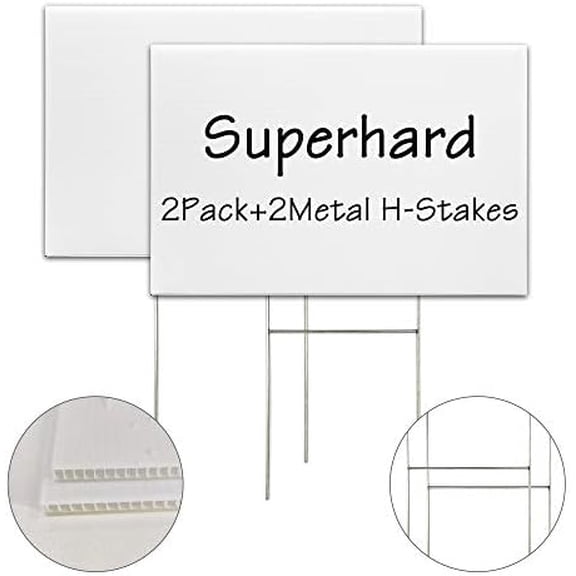 Blank Yard Signs With Stakes, 2 Pack 18 x 12 Inches White Plastic Lawn Signs For Happy Birthday, Garage Sale, Rent, Guidepost Decorations