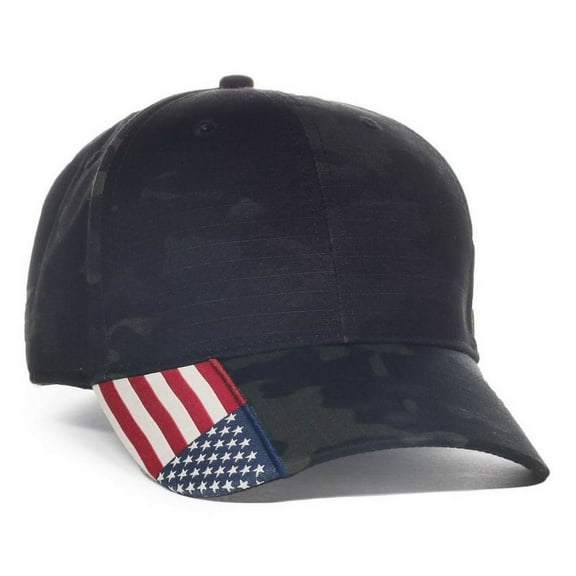 Blank and Custom Outdoor Cap CWF-405 Multicam Cap with Flag Visor-Multicam Black/USA