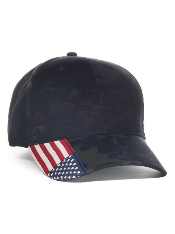 Blank and Custom Outdoor Cap CWF-405 Multicam Cap with Flag Visor-Multicam Black/USA