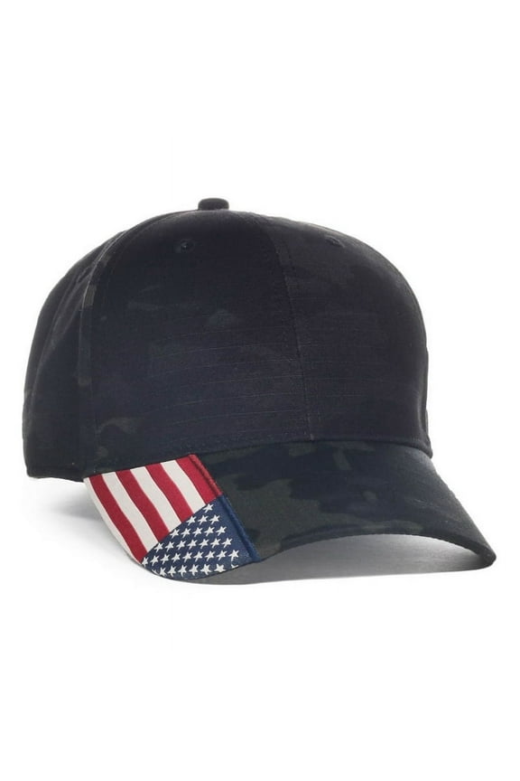 Blank and Custom Outdoor Cap CWF-405 Multicam Cap with Flag Visor-Multicam Black/USA