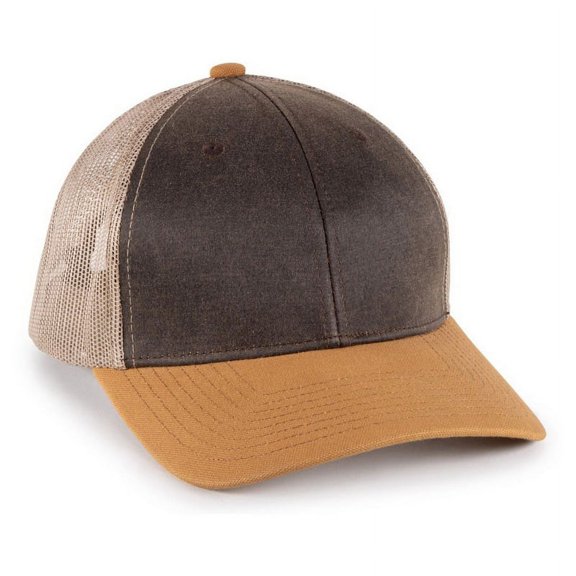Blank and Custom Outdoor Cap HPD-615M Premium Rugged Trucker Cap-Brown/Khaki/DUK