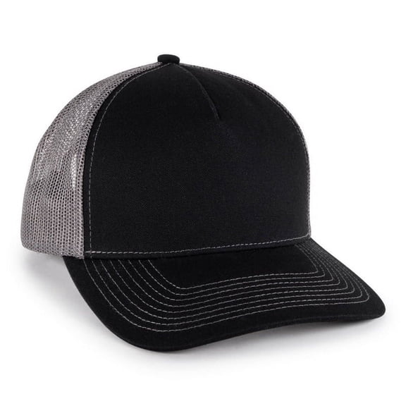 Blank and Custom Outdoor Cap OC571 Premium 5-Panel Trucker Cap-Black/Charcoal