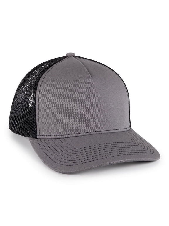 Blank and Custom Outdoor Cap OC571 Premium 5-Panel Trucker Cap-Charcoal/Black