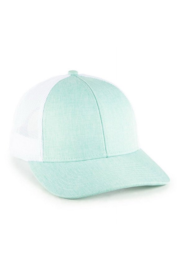 Blank and Custom Outdoor Cap OC770L Low Pro Ladies Trucker, Plastic Snap Closure-Heathered Mint/White