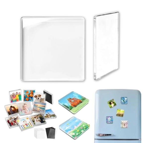 Blank fridge magnets, 1 Pack 2x2 Inch Clear Acrylic Magnet Blanks with Soft Magnets & Adhesive, Ideal for Sublimation, Custom Photo & Handmade Crafts