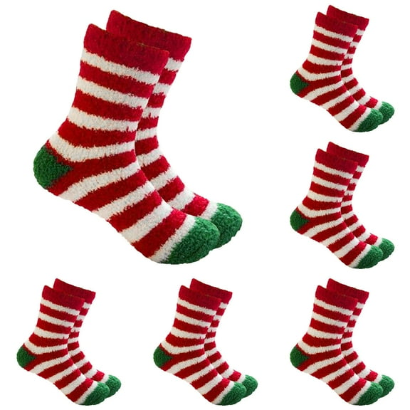 BlankRift Christmas Socks For Women 5 Pairs Winter Warm Fuzzy Socks Slipper Xmas Holiday Socks Fluffy Fun Cozy Socks Womens Socks Crew Red One Size