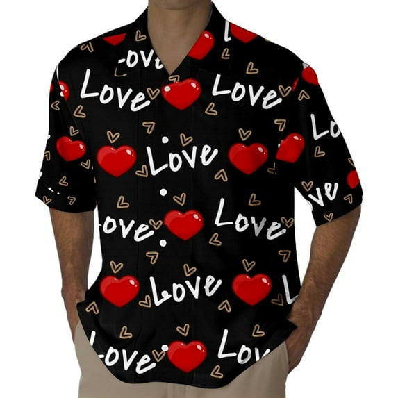 BlankRift Men Dress Shirts Valentines Shirt Lapel Letter Love Heart ...