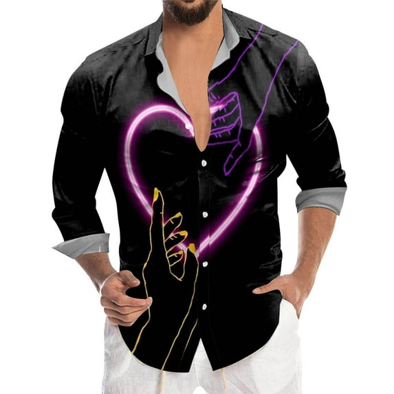 BlankRift Men's Dress Shirts Valentines Shirt Lapel Letter Love Heart ...