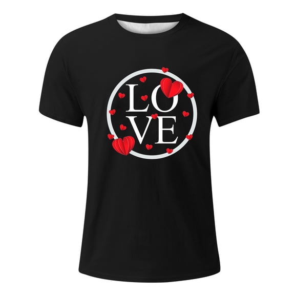 BlankRift Tee Shirts Mens Valentines Day Tees Short Sleevee Crew Neck Love Heart Print Pullover Shirt Casual Regular Fit Men Graphic Tees Black XXL