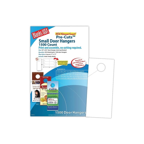 Blanke Blanks/USA 3.67" x 8 1/2" 80 lbs. Digital Gloss Cover Door Hanger White 250/Pack DHU15FLWH