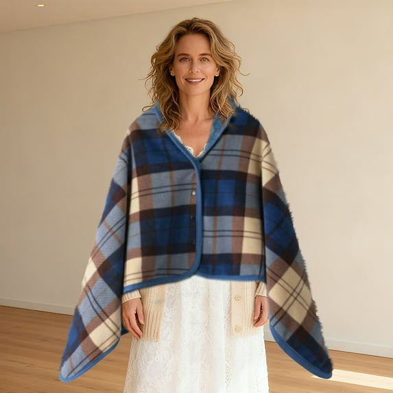 Blanket*1 Fleece Wearable Blanket Comfy Warm Wrap Shawl Poncho Throw with Buttons Chair Sofa Bed Travel Cape Cover