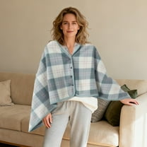 Blanket*1 Fleece Wearable Blanket Comfy Warm Wrap Shawl Poncho Throw with Buttons Chair Sofa Bed Travel Cape Cover
