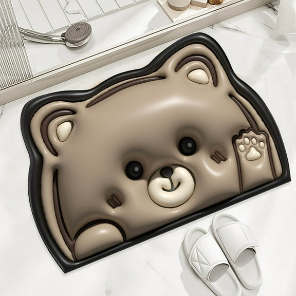 Blanket 30x40cm Super Absorbent Bath Mat Non-Slip PVC Velvet Floor Mat for Bathroom Kitchen Entrance(Shy Bear,1Pcs) NCHKUN