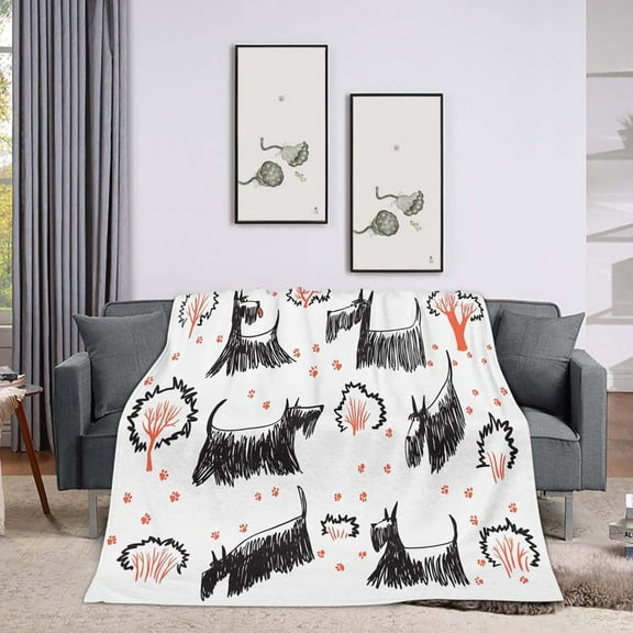 Blanket 60x80 Inch,Dog Sketch Animal Scottie Terrier Cozy Soft Lightweight Fuzzy Flannel Blanket 80x60 Inch Suitable for Couch Bed Sofa Living Room in All Seasons