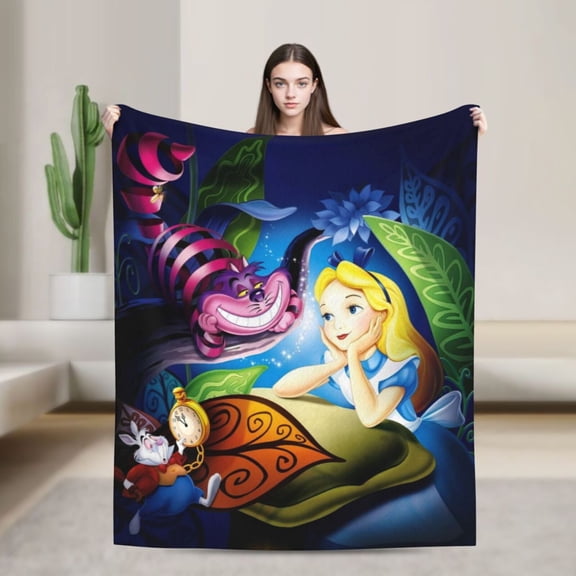 Blanket Alice In Wonderland Flannel Blanket Funny Ultra-Soft Micro Warm Throw Blanket For Boys Girls Young Adults, Warm Flannel Blanket For Living Room Bedroom Couch Bed 80"X60"
