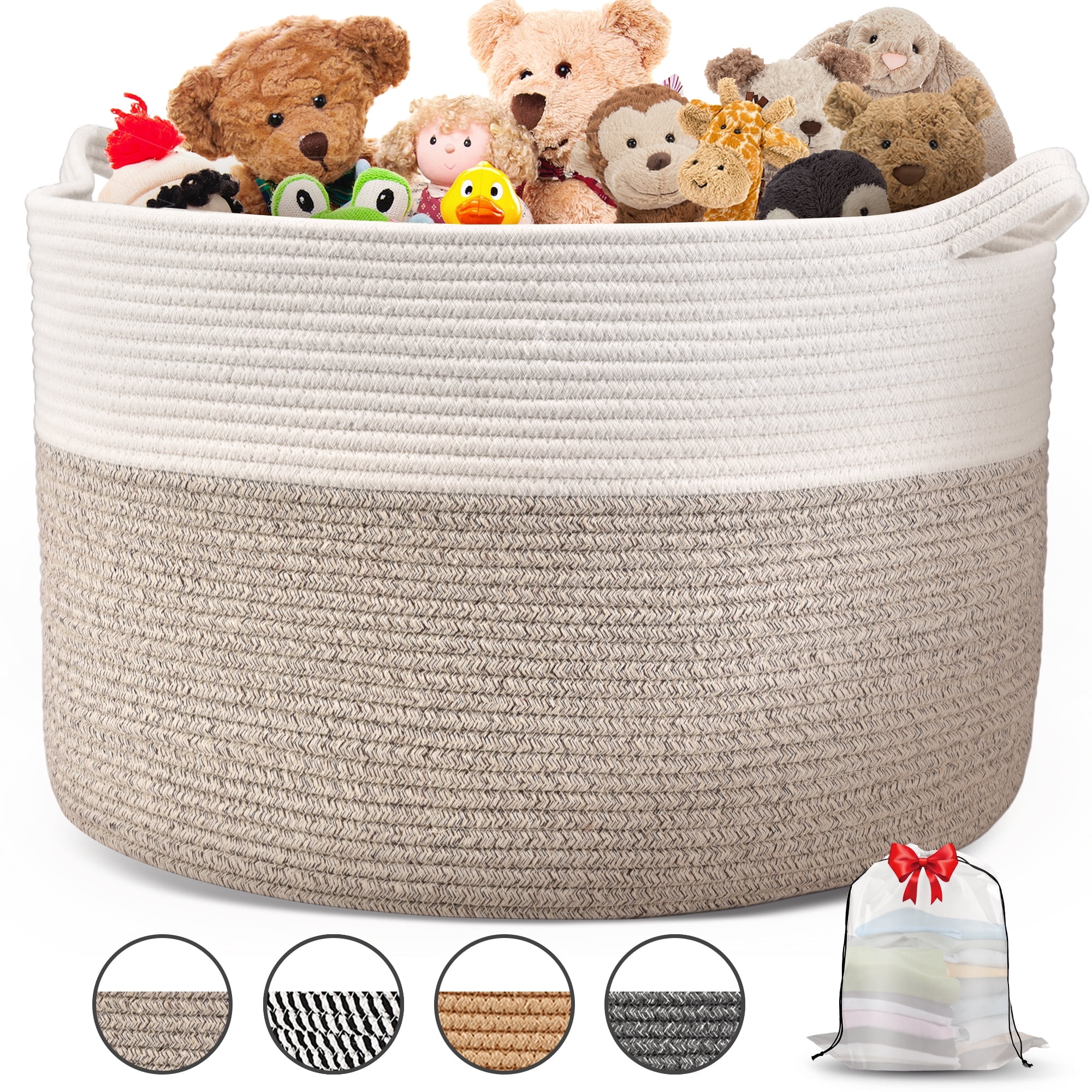 Blanket Basket Living Room,22" x 22"x14",XXXL Storage Baskets,Woven Rope Baskets for Storage,Large Basket with Storage Bag,Baby Laundry Basket,Toy Basket with Handle,Clothes Hamper (Brown)