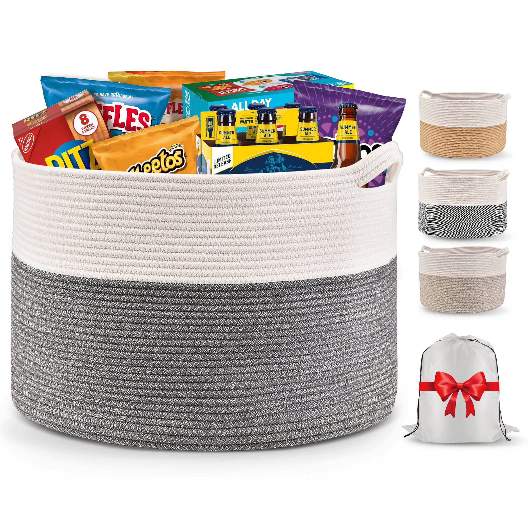 Blanket Basket Living Room,22" x 22"x14",XXXL Storage Baskets,Woven Rope Baskets for Storage,Large Basket with Storage Bag,Baby Laundry Basket,Toy Basket with Handle,Clothes Hamper (Grey)