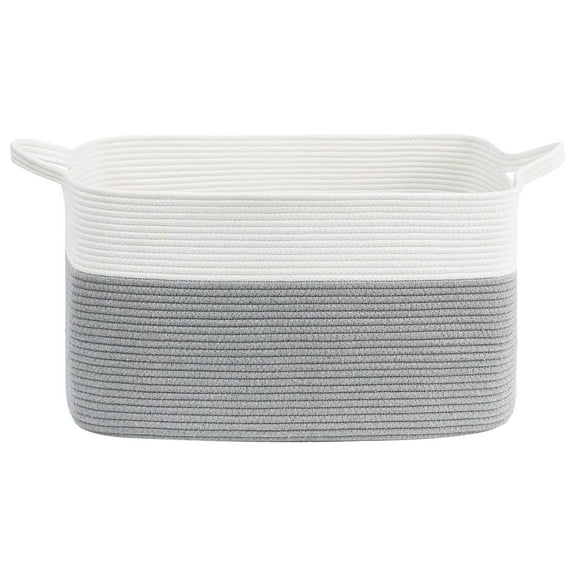 Blanket Basket Living Room, Large Storage Basket, Rectangle Blanket Storage Basket, Large Decorative Basket Living Room, Storage Bin with Handle, Woven Rope Hamper for Toy Organizing & Laundry