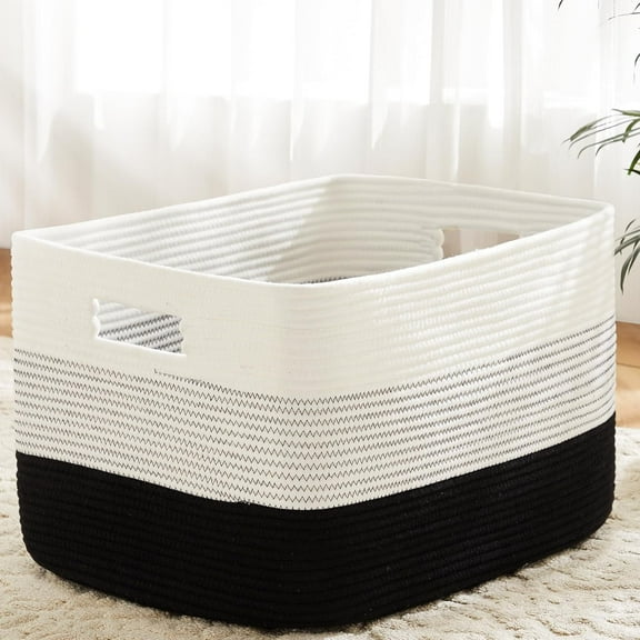 Blanket Basket, Rectangle Woven Baskets for Storage, Laundry Basket for Decorative Nursery Blanket, Toys, Dirty Clothes and Magazine in Shelves, Baby Room, and Living Room