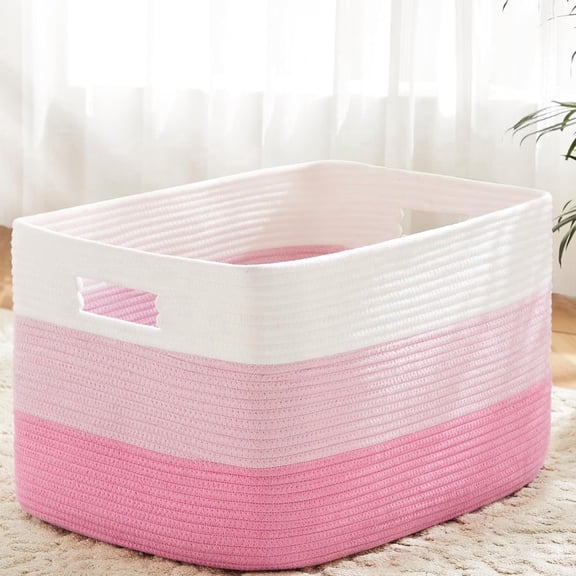 Blanket Basket, Rectangle Woven Baskets for Storage, Laundry Basket for Decorative Nursery Blanket, Toys, Dirty Clothes and Magazine in Shelves, Baby Room, and Living Room