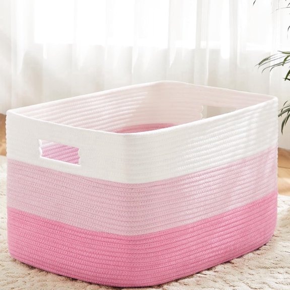 Blanket Basket, Rectangle Woven Baskets for Storage, Laundry Basket for Decorative Nursery Blanket, Toys, Dirty Clothes and Magazine in Shelves, Baby Room, and Living Room