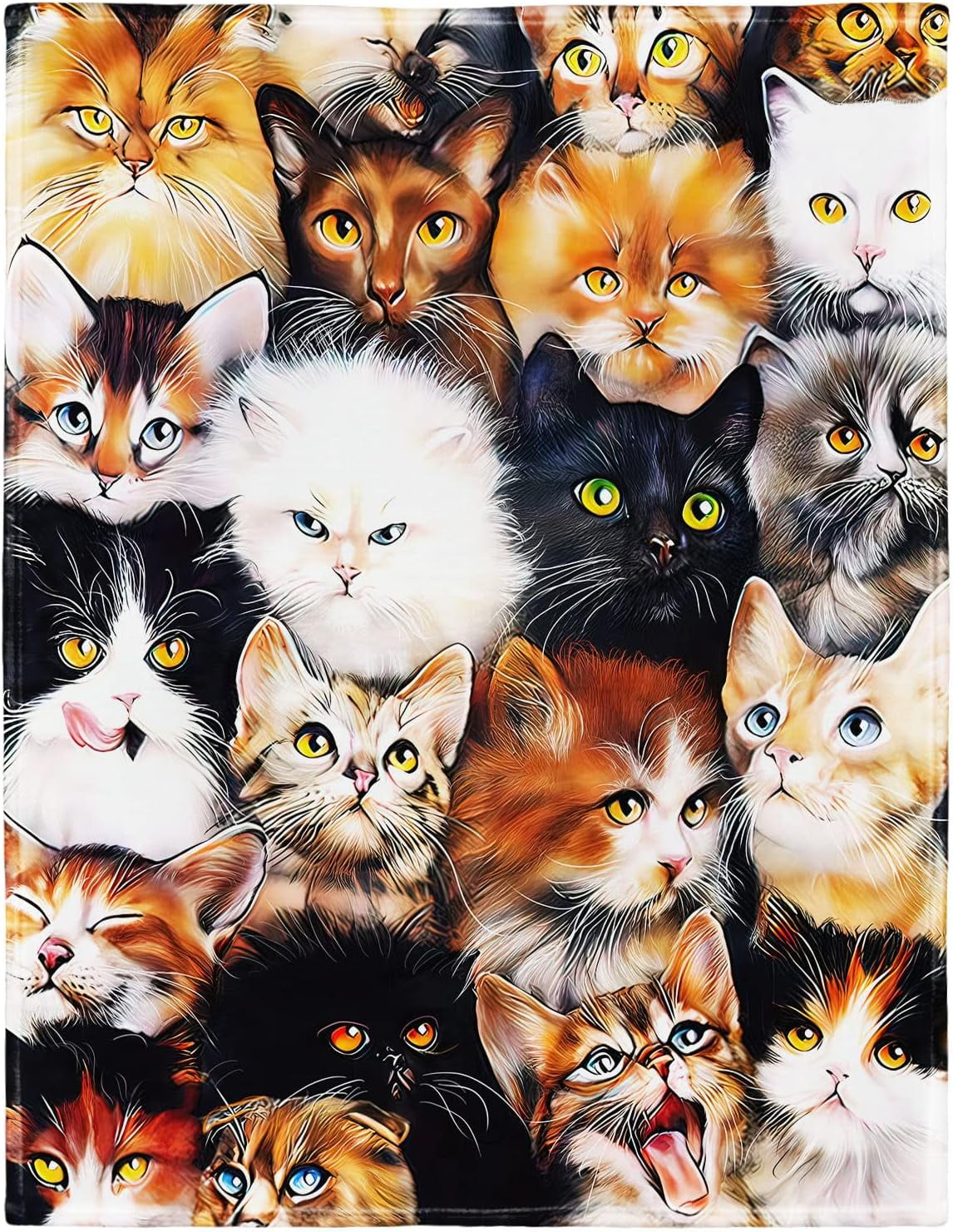 Blanket Comfort Warmth Soft Plush Throw for Couch Cute Cats Breed ...