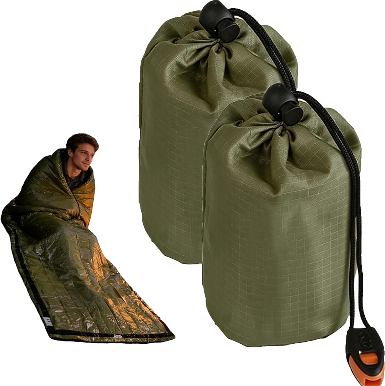 Blanket, Emergency Sleeping Bag with Whistle, Portable Emergency Survival Bag, Lightweight Pocket Size Emergency Sleeping Bag, Waterproof Thermal Bivy Sack for Camping, Hiking