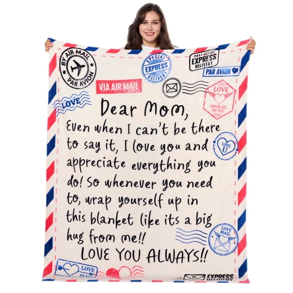 Blanket Gift for Mom from Daughter Son,Soft Throw Blanket Fleece for Mother's Day,Mom Birthday,Letter Design,60" x 50"
