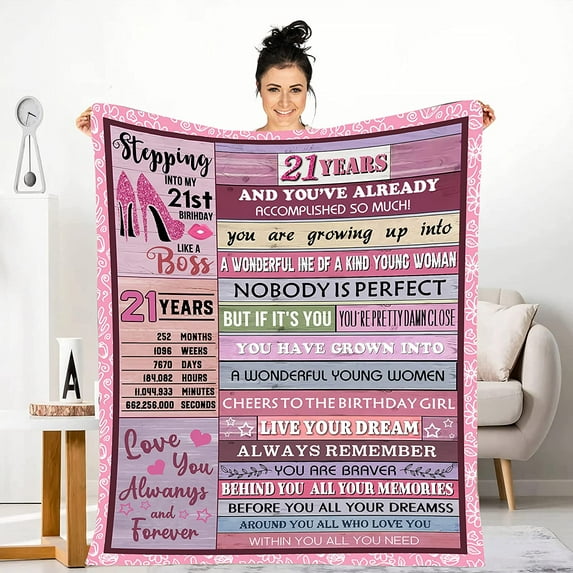 Blanket Gifts for 21 Year Old Girls Soft Blanket Birthday Gift for Her Love Fleece Throws Blankets 21th Birthday Blanket for 21 Year Old Female Women Warm Throw Blankets 60x50in