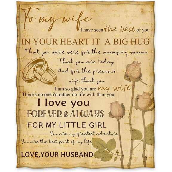 Blanket Gifts to My Wife Valentine's Day Anniversary Birthday Blanket Gift from Husband, Throws Present Bedroom Bedding Decor for Her Love, 30x40in Fleece Blanket