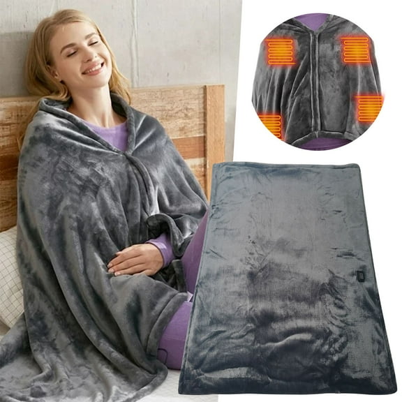 Blanket Heated Blanket Washable USB Charging Thermal Heating Shawl Insulated Heating Scarf Polyester Blanket,Dark Gray,Velvet