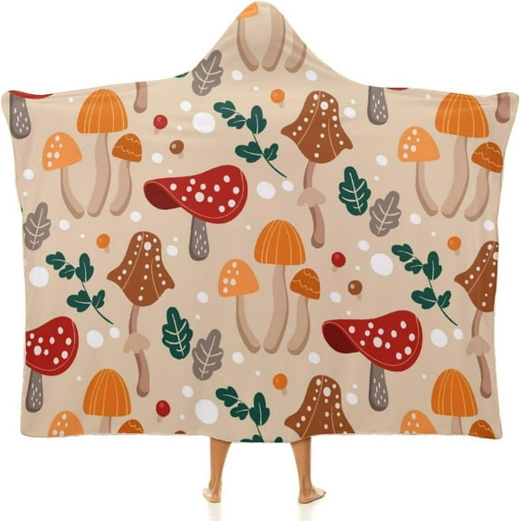 Blanket Hoodie for Adult Kids Gift Comfy Wearable Blanket Vintage Mushroom Nature Poncho Onesie Sweatshirt for Bed Couch Outdoor 50"x60" Wild Forest Magic