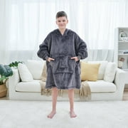 Blanket Hoodie Sweatshirt for Kid, Wearable Blanket Oversized Sherpa,Warm&Cozy Hoodie,Gray