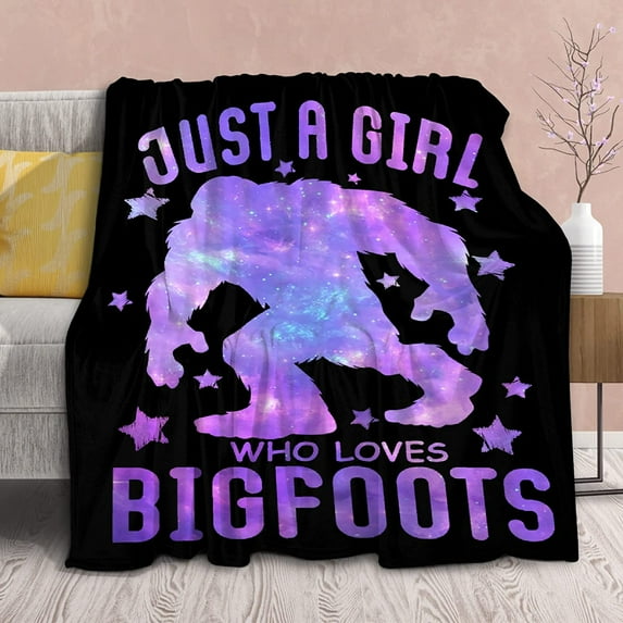 Blanket Just A Girl Who Loves Bigfoot Monkey Fleece Lightweight Throws Gift for Birthday Christmas Soft Flannel Blankets for All Season Bed Sofa 80"x60" Queen for Women Men