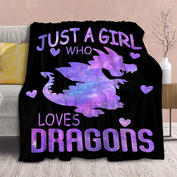 Blanket Just A Girl Who Loves Dragon Fleece Lightweight Throws Gift for Birthday Christmas Soft Flannel Blankets for All Season Bed Sofa 50"x40" XS Twin for Kids