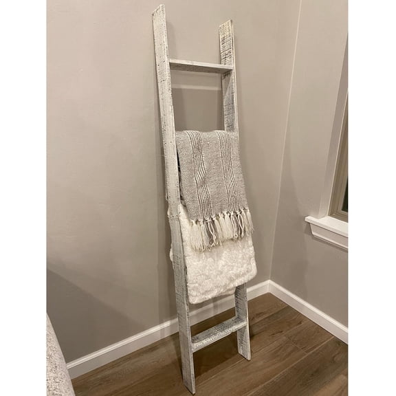 Blanket Ladder 5 Foot Fully Assembled | 60 Inch Rustic Reclaimed Wood Ladder for Blankets, Quilts, Towels, Throws, Decorative Items | Farmhouse Wall Leaning Ladder | White Wash by BarnwoodUSA