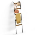 thumbnail image 1 of Blanket Ladder, 5-Tier Towel Rack 10 Removable Hooks Towel Holder Wall Leaning Quilt Towel Rack for Bathroom, Bedroom, Rustic Home Decor, 1 of 7