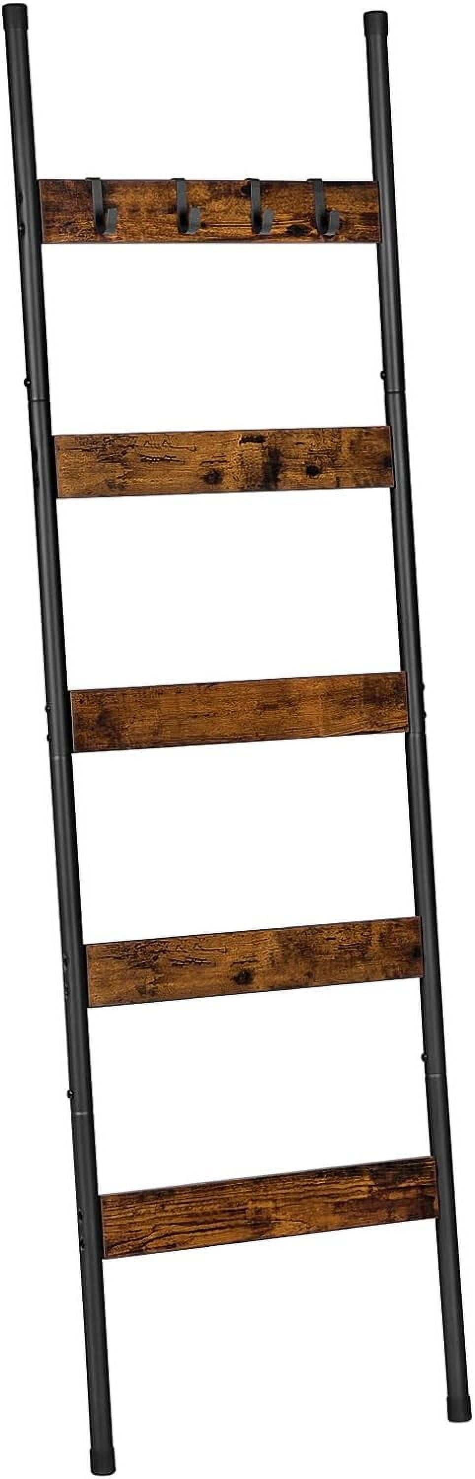 Rustic Brown and Black 5-Tier Wall-Leaning Blanket Ladder
