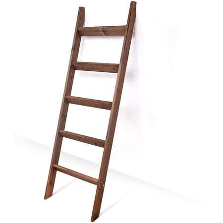 Blanket Ladder 5 ft | Premium Wood Rustic Ladder Shelf | Ladder Shelf for Quilt | Rustic Farmhouse Decor | Vintange Wooden Ladder Shelf (Thin, Brown)