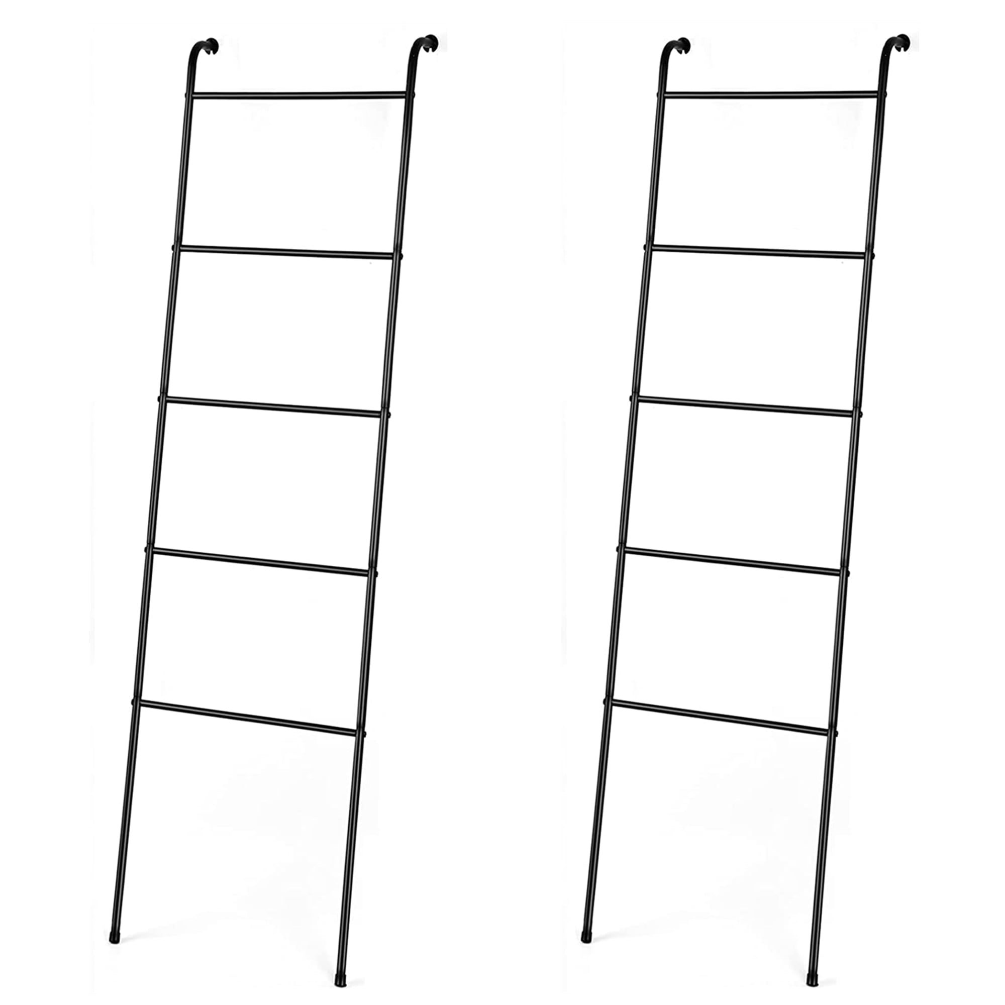 Blanket Ladder Bathroom Towel Holder Decorative Towel Rack 5 Tier Blanket Holder Black, 2 Pack