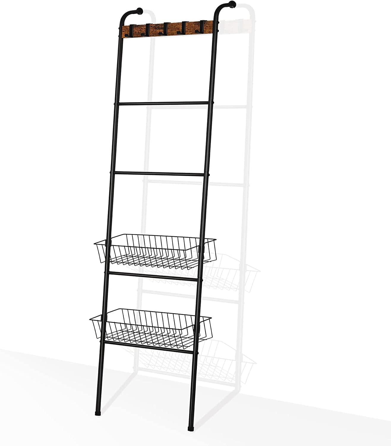 Blanket Ladder Black Farmhouse Leaning Towel Ladder Holder with 2 Metal