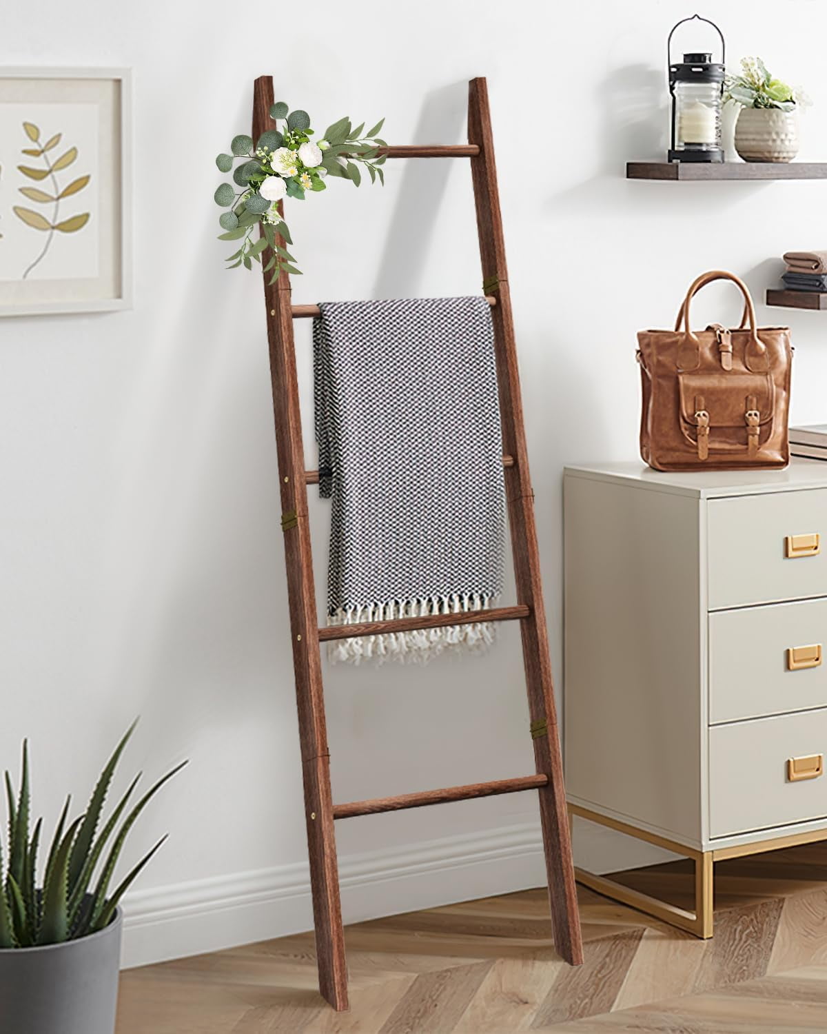Blanket Ladder for Living Room, 5-Tier Wooden Ladder Shelf, Rustic Decorative Blanket Rack for Blankets, Quilts, Farmhouse Decor Ladder Shelf for Bedroom Bathroom Home Christmas Decor, Brown - Walmart.com