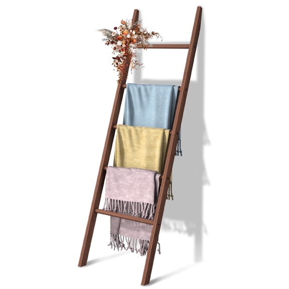 Blanket Ladder for The Living Room and Bedroom, 5-Tier Wall Leaning Rustic Decorative Farmhouse Blanket Rack, Quilt Rack, Ladder Shelf, Easy Assembly, Brown